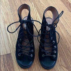 Jeffrey Campbell black suede lace up heel sandals